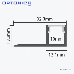 Алуминиев профил 5111 за led лента –Краен бял корпус, бял дифузер 2м