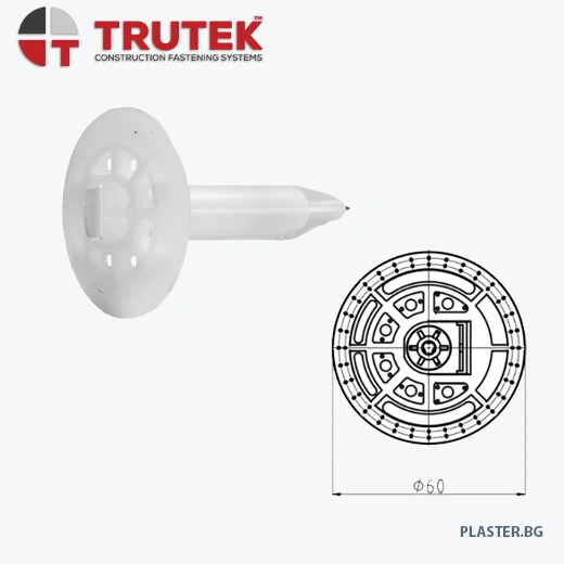 Дюбел за Газ машина за стиропор и каменна вата 60мм шайба